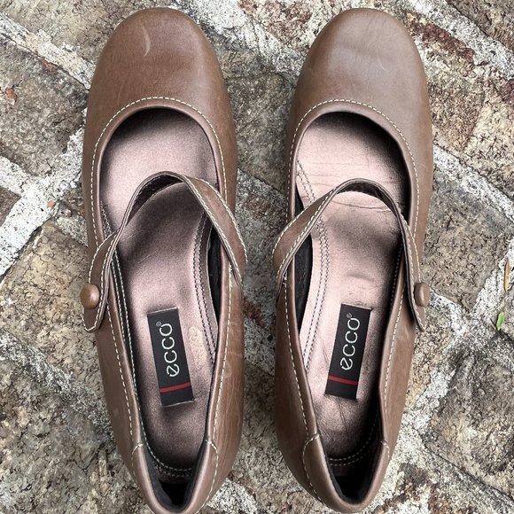 Ecco Mary Janes Flats Brown/Taupe Leather Slip On Comfort Women's Size 38 - Picture 6 of 12